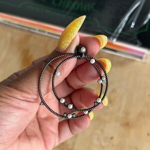 Frieda Rothman Sterling Silver Double Hoop Earrings with White Pearl Accents